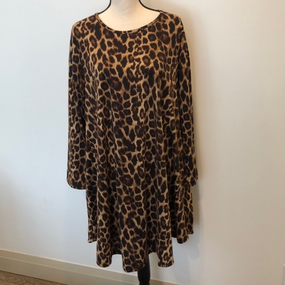 L&B Lucky and Blessed animal print swing dress Beautiful browns EUC midi L/XL - Picture 1 of 7